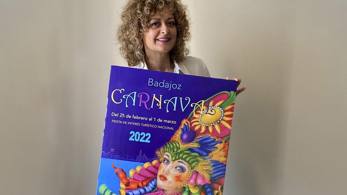 El cartel del Carnaval de Badajoz 2022 y su autora.