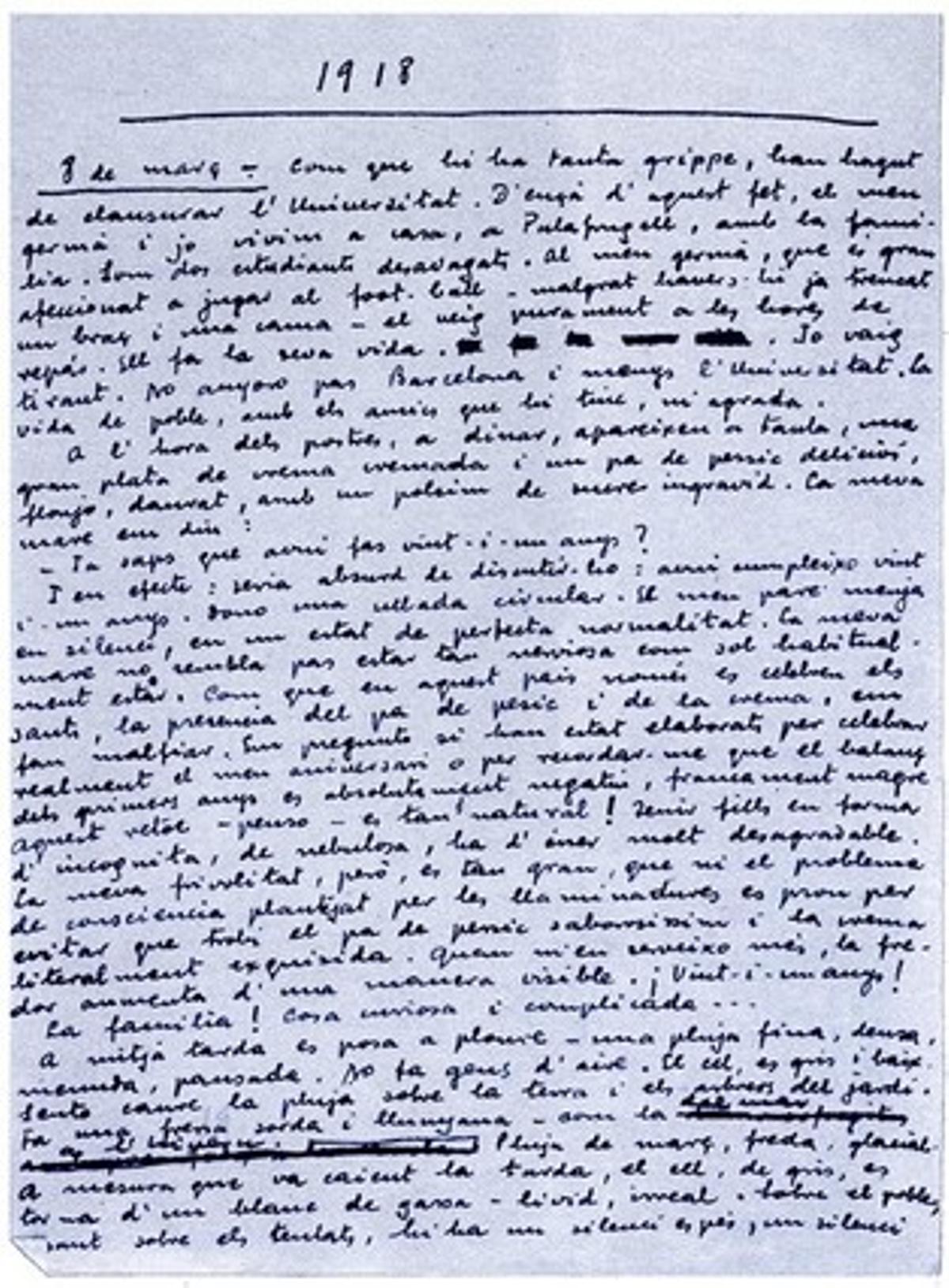 La primera pàgina del manuscrit del ’Quadern gris’ La primera pàgina del manuscrit del ’Quadern gris’