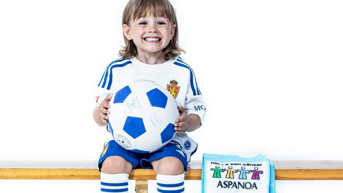 Cartel de la campaña del partido de Aspanoa 2023 protagonizado por Valeria, de 4 años, que acaba de superar una leucemia.