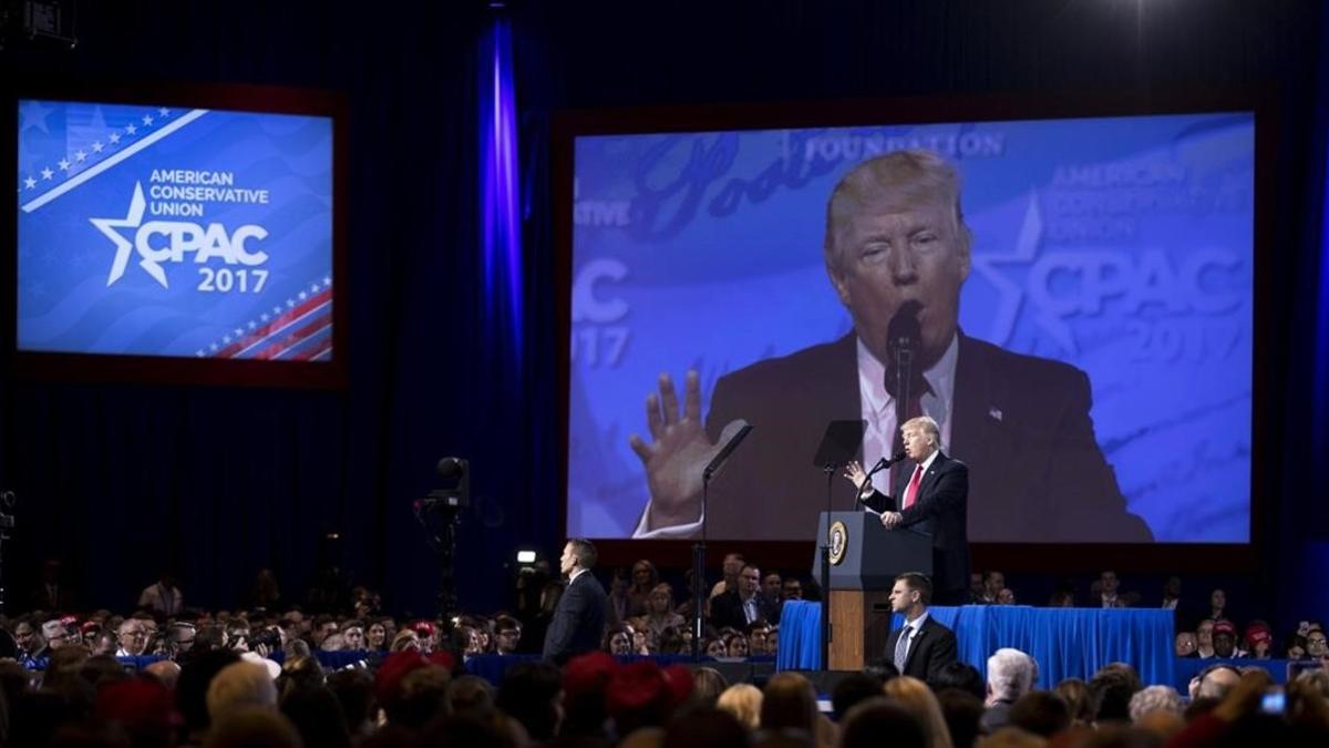 Donald Trump, durante su intervencion en la Conferencia anual de Accion Politica Conservadora  (CPAC), en Washington