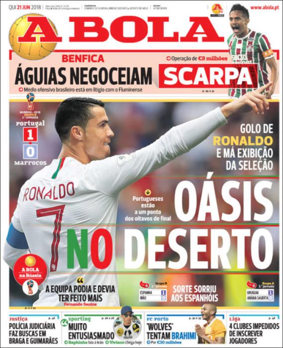 Portada A BOLA jueves 21 de junio de 2018