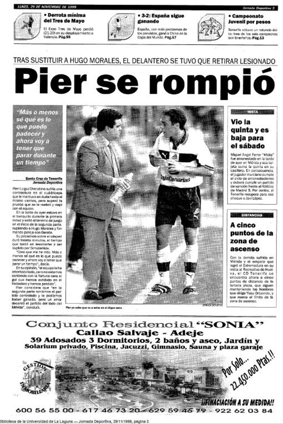 Información sobre la lesión de Pier, en el rotativo Jornada.