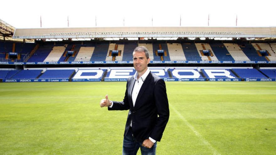 El  entrenador del Deportivo de La Coruña, Gaizka Garitano, durante su presentación.