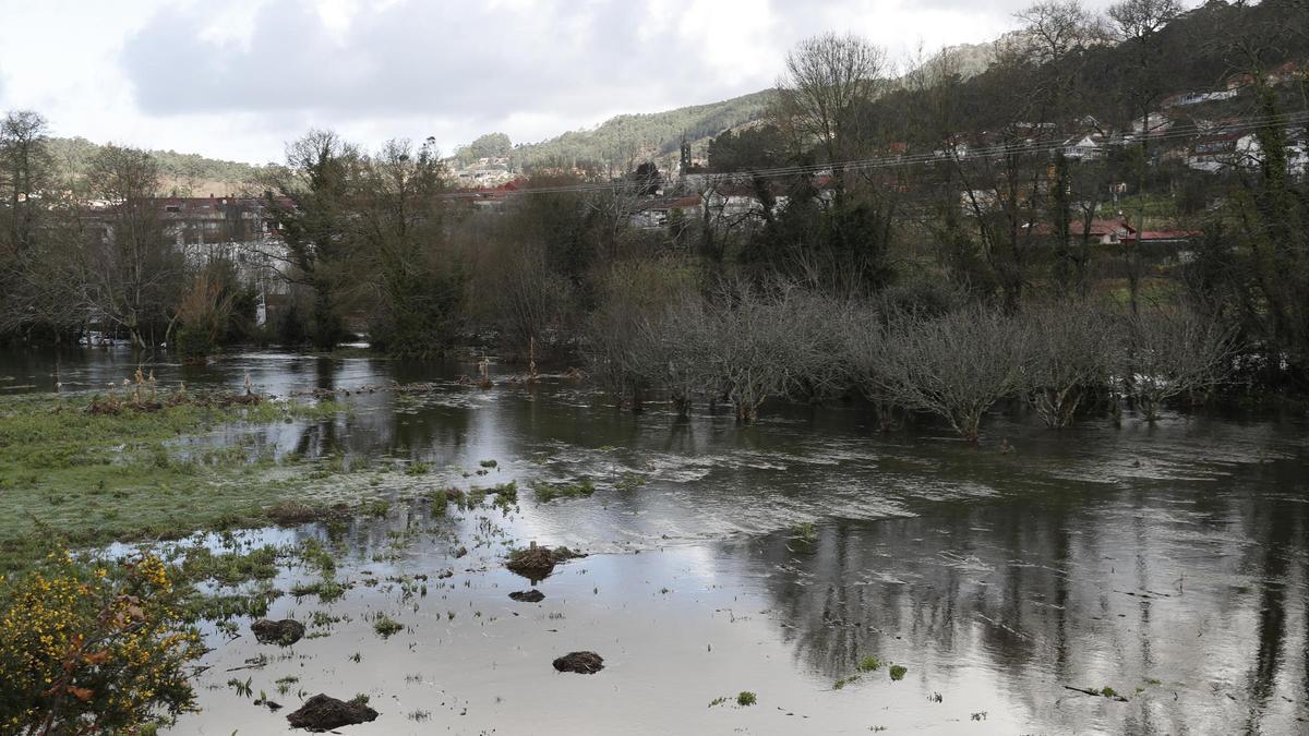 La crecida del río Miñor provoca inundaciones a su paso por Gondomar