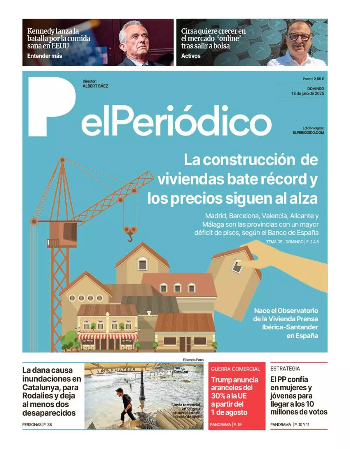 La portada de EL PERIÓDICO del 13 de julio de 2025
