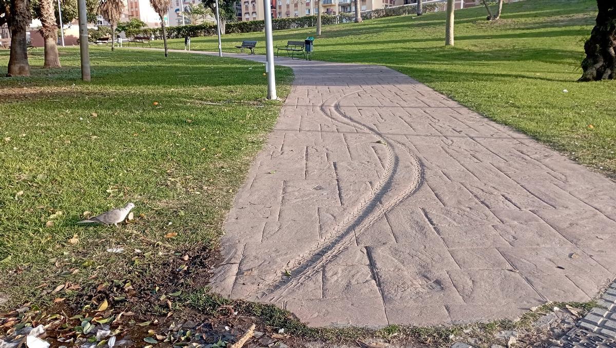 La huella 'arqueológica' en la zona verde junto al Puente de Juan Pablo II.