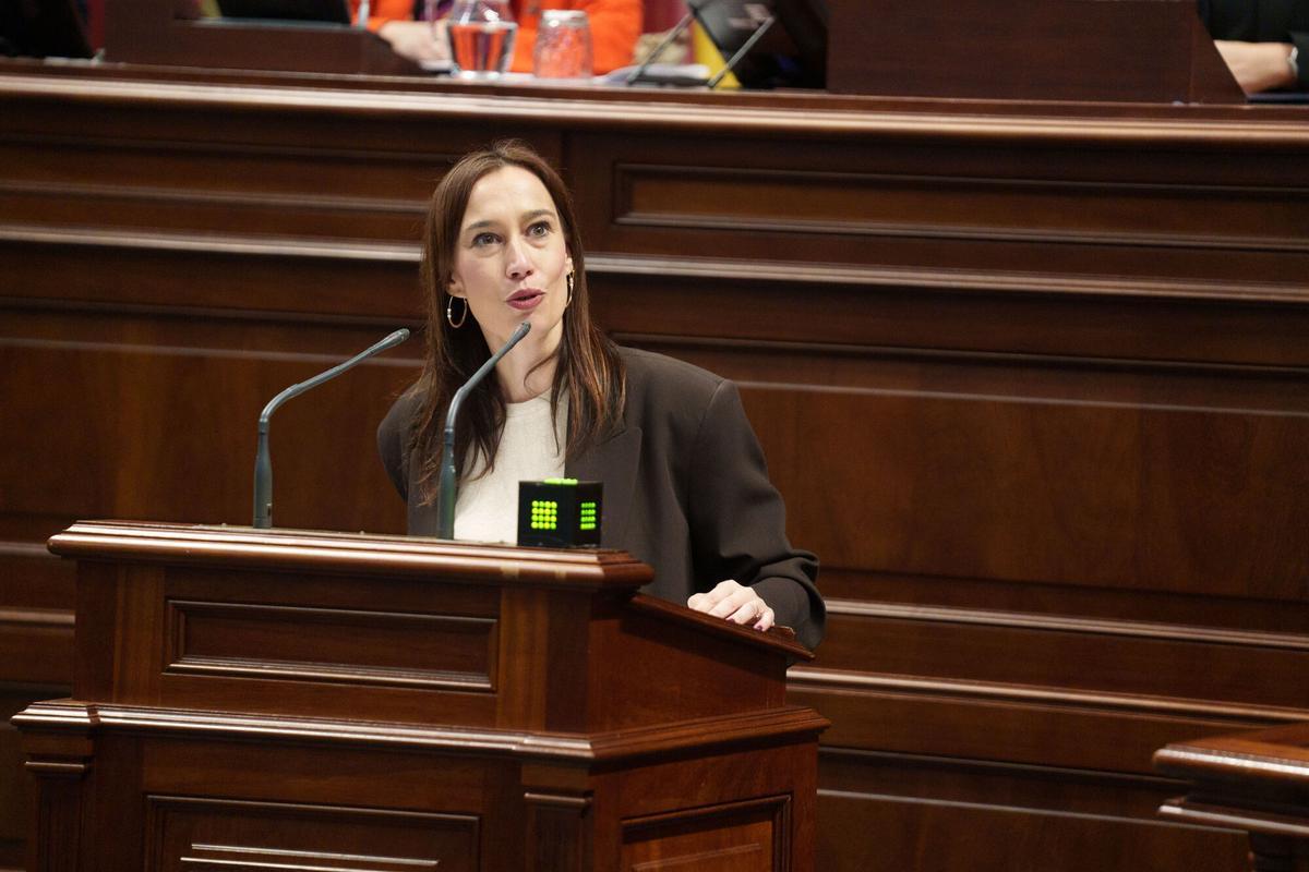 La diputada del grupo socialista canario, Nira Fierro interviene en el debate sobre el estado de la nacionalidad canarias que se celebra en el Parlamento de Canarias.