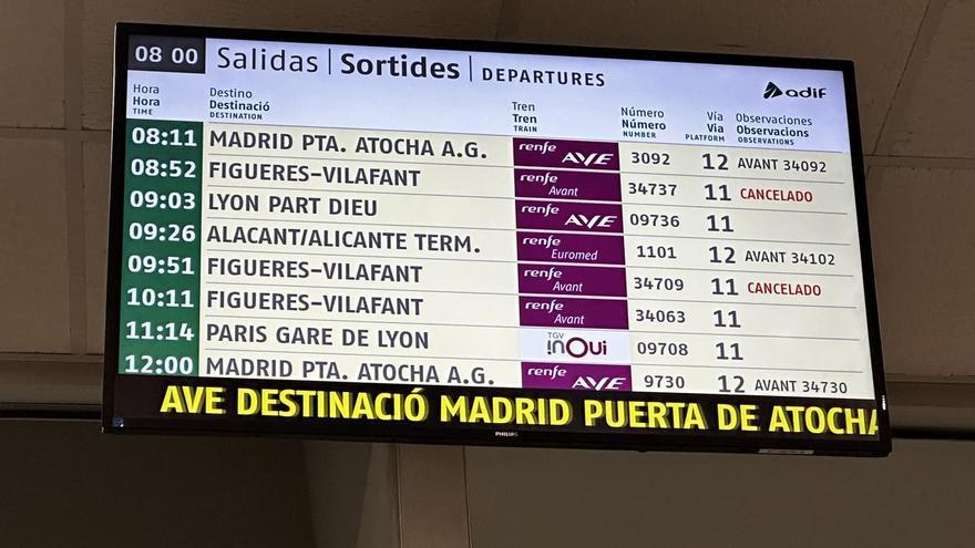 Cancel·len quatre trens Avant de la línia Barcelona-Figueres per una vaga