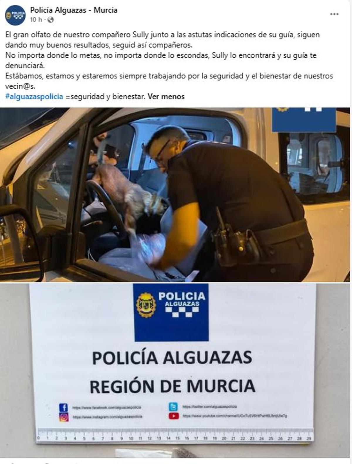 Publicación en redes de la incautación.