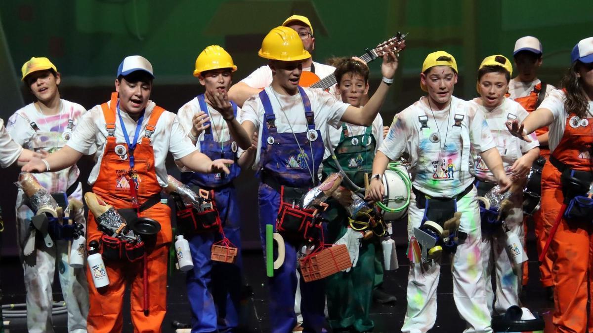 Actuación de agrupaciones juveniles en el concurso del Carnaval Romano 2025.