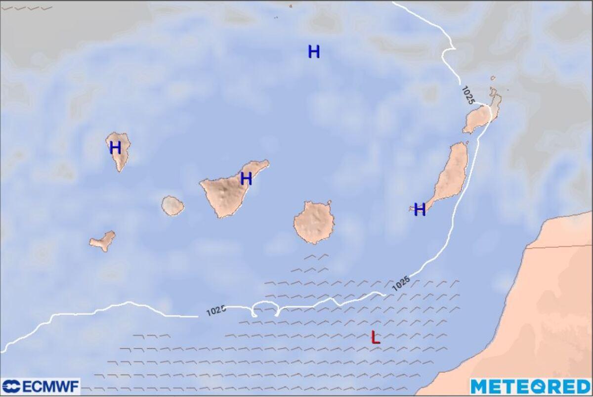 Mapa con la predicción del tiempo para este lunes en Canarias.