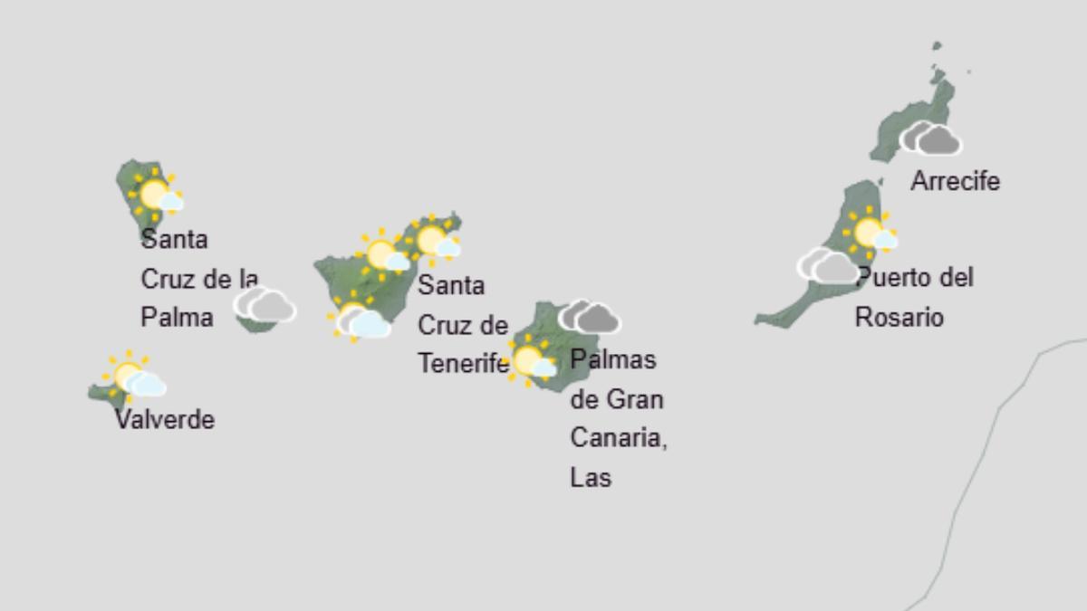 Previsión del tiempo en Canarias a las 10.00 del viernes, según la Aemet.