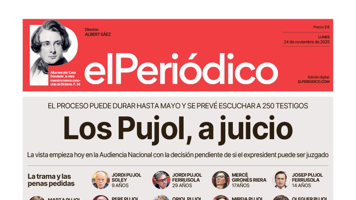 La portada de EL PERIÓDICO del 24 de noviembre de 2025