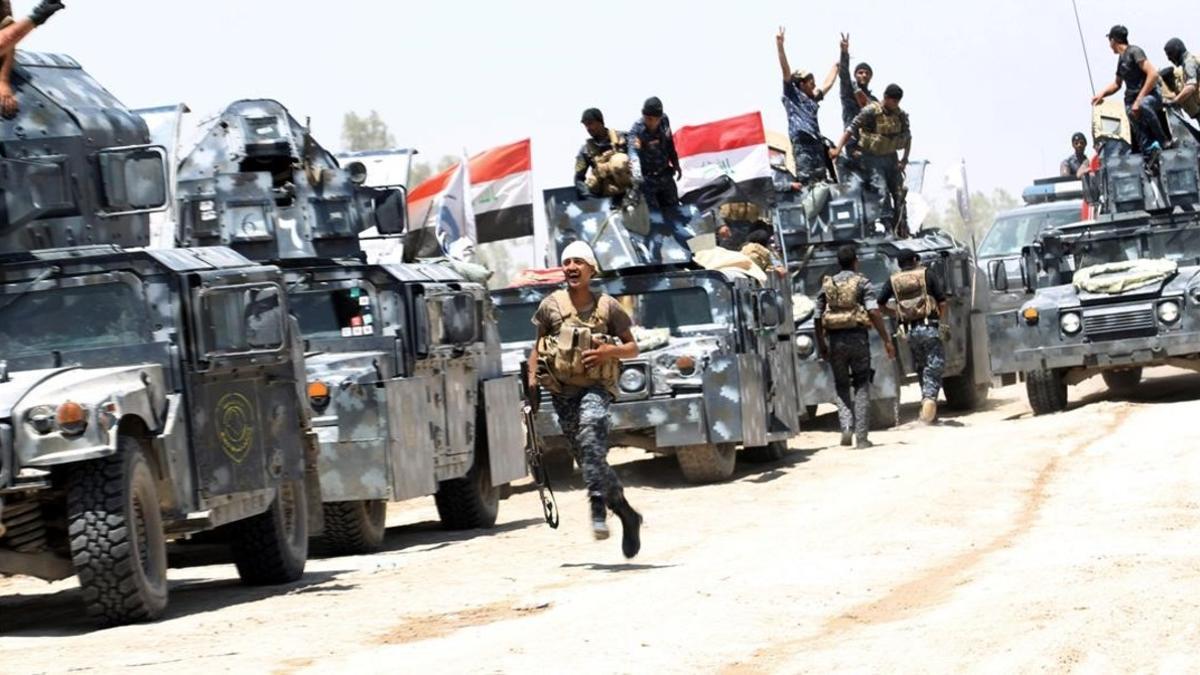 Fuerzas de seguridad iraquís, cerca de Faluya.