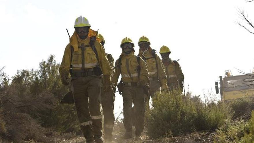 Miembros de una brigada se dirigen a un incendio en Santa Cruz de Abranes.