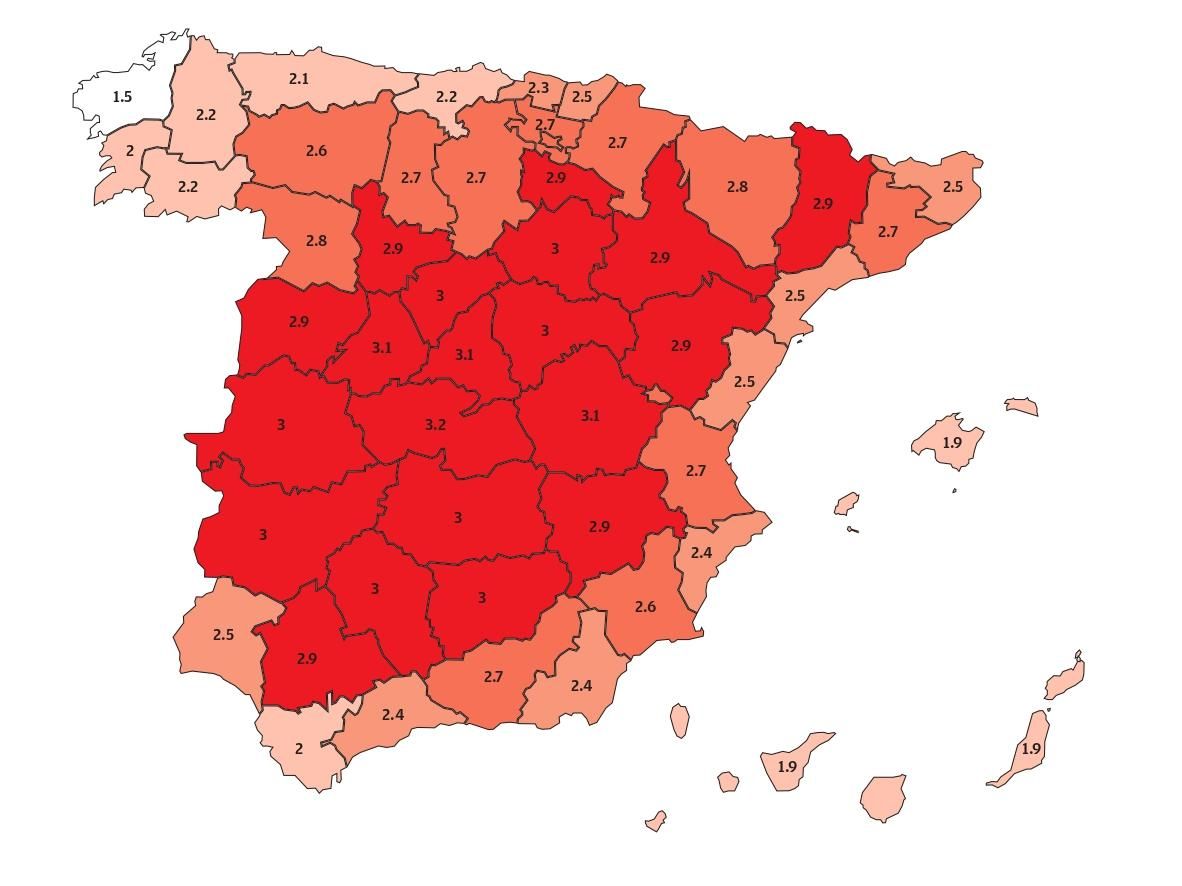 Mapa elaborat per l’Observatori de la sostenibilitat a partir de dades de «The Revelator», calculades a partir del model CCSM4 en l’escenari 8.5 que representa una situació on les emissions no es redueixen significativament.