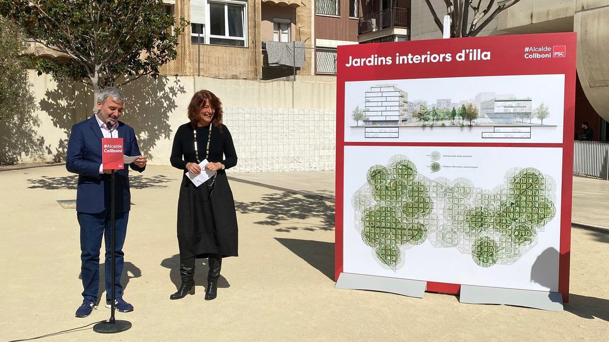 Jaume Collboni y Laia Bonet presentan la propuesta del PSC para recuperar interiores de manzana.