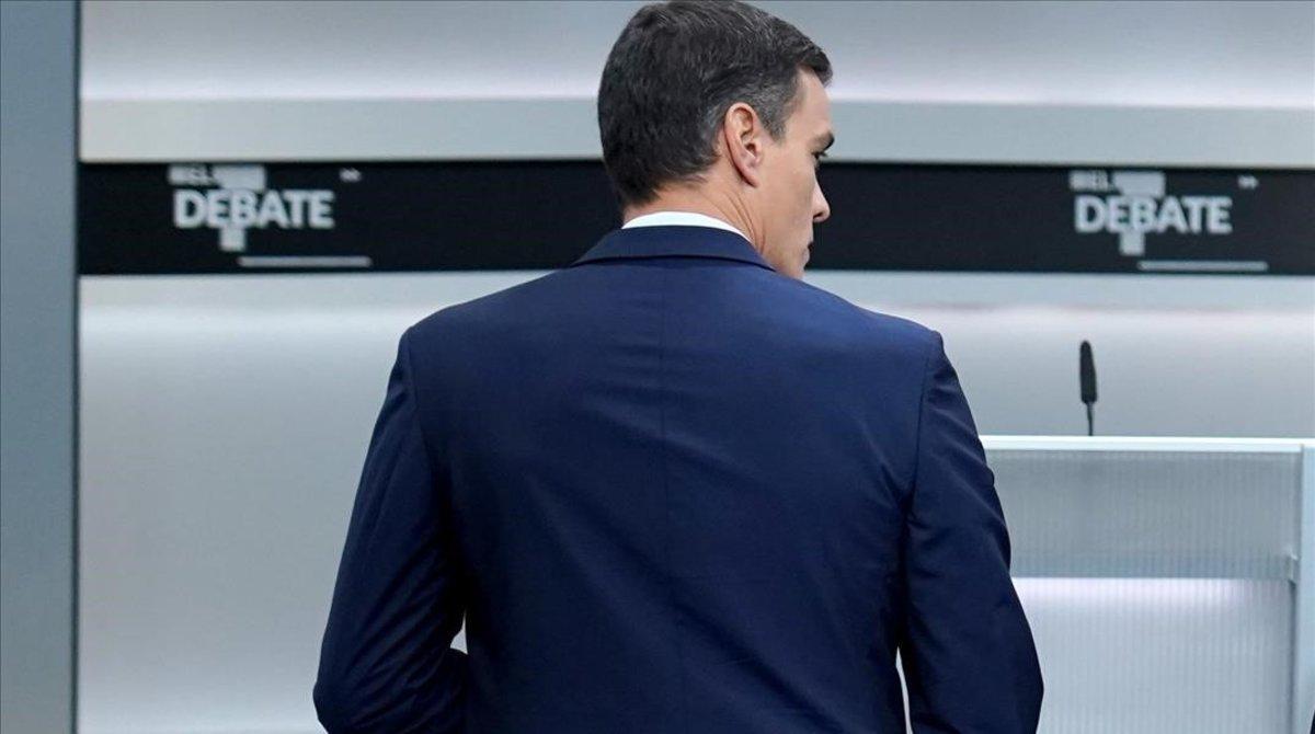 Pedro Sánchez, durante el debate electoral. 