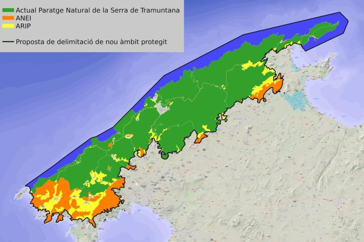 Propuesta de delimitación de los límites del Paraje Natural presentada por el GOB.