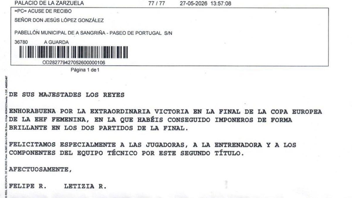 Telegrama de felicitación de la Casa Real. | ATLÉTICO GUARDÉS