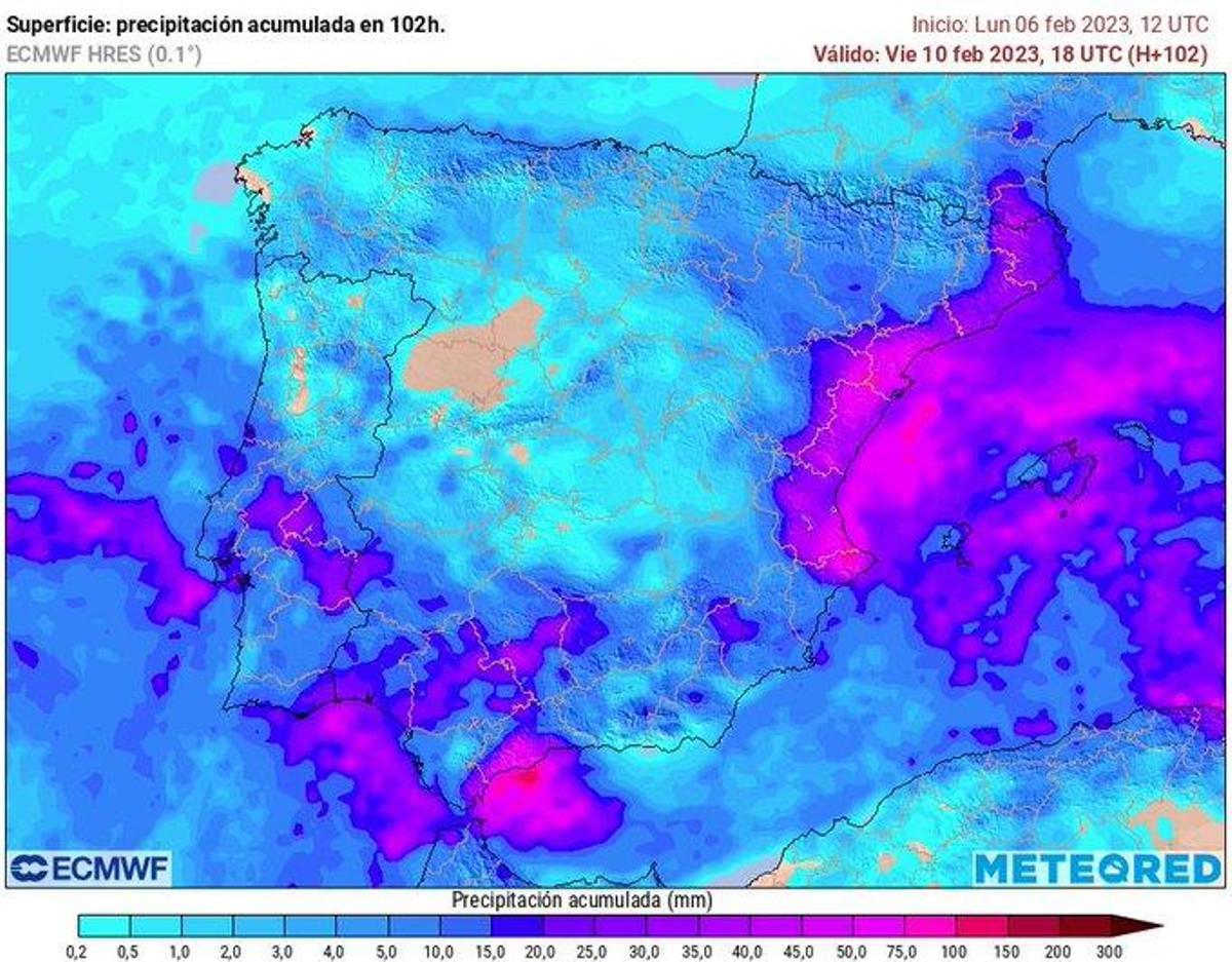 El mapa de precipitaciones previsto para esta semana.
