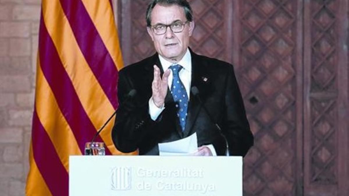El presidente de la Generalitat, Artur Mas, durante su comparecencia para comentar el debate del Congreso.