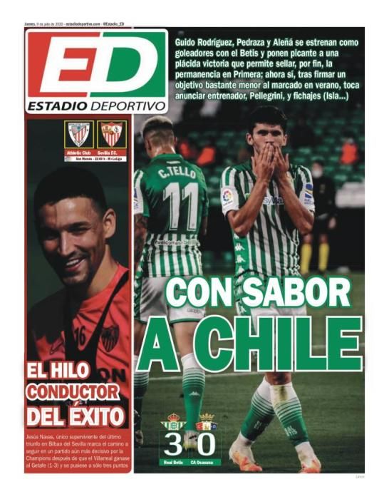 Portada ESTADIO DEPORTIVO jueves 9 julio 2020