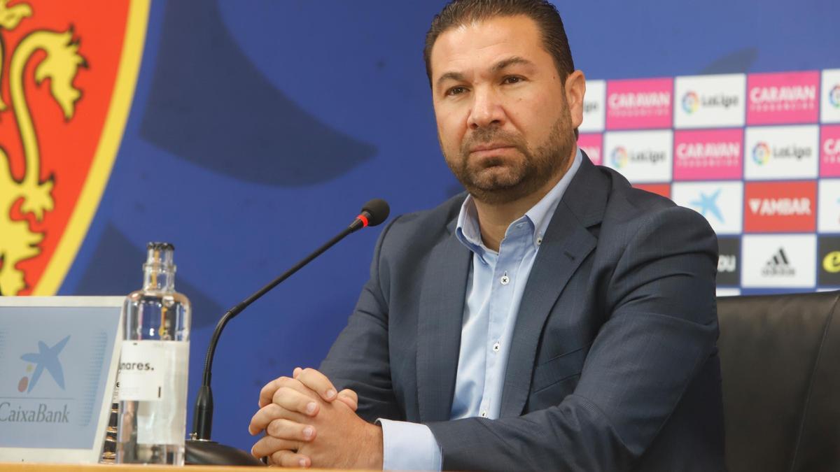 Juan Carlos Cordero, en una rueda de prensa en La Romareda.