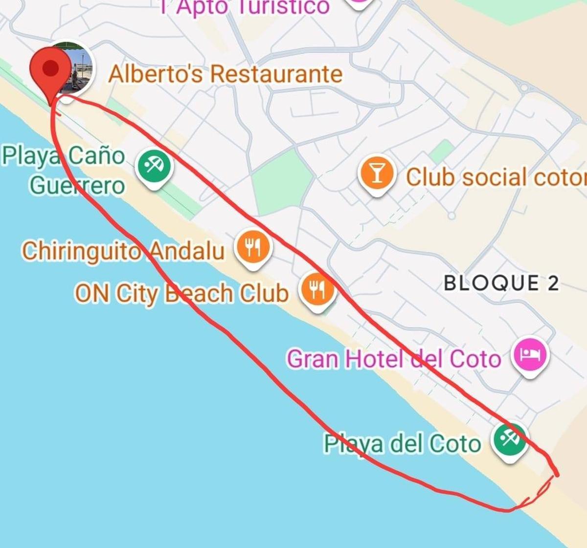 Mapa de la Policía Local de Matalascañas con la zona afectada señalizada.