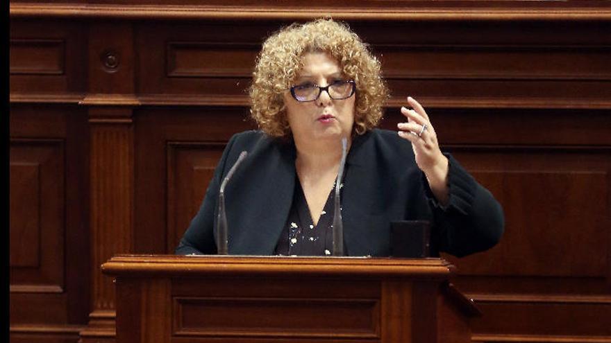 La diputada de Coalición Canaria María Elena Luis Domínguez en el debate en el Parlamento de Canarias que reprobó hoy a la consejera de Empleo, Políticas Sociales y Vivienda, Cristina Valido, por las deficiencias en la atención a la dependencia