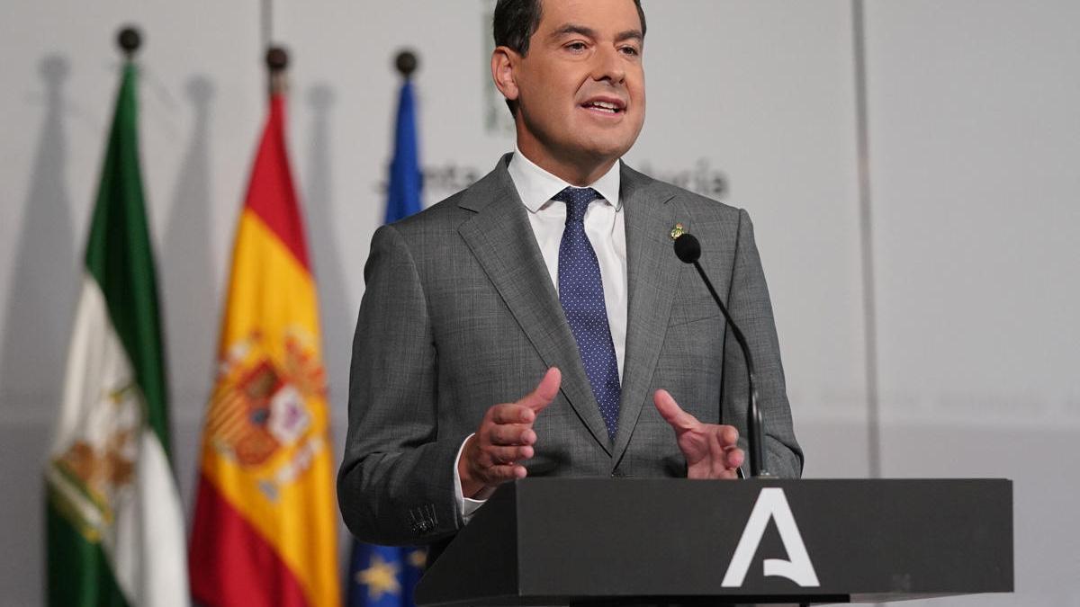 El presidente de la Junta de Andalucía, Juanma Moreno, durante una comparecencia reciente.