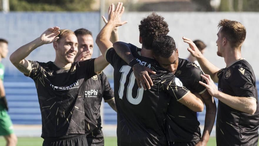 Los jugadores del Intercity celebran un gol esta temporada ante el Alzira