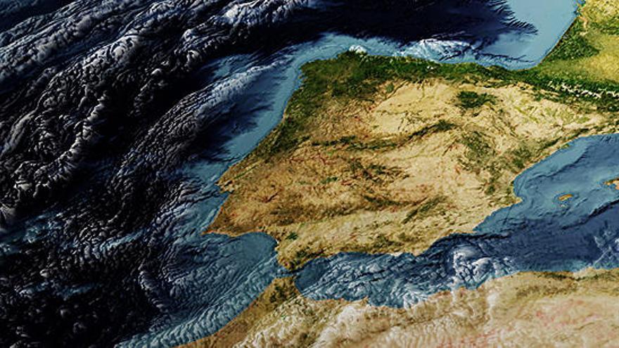 Una recreación de la superficie de la Península Ibérica.