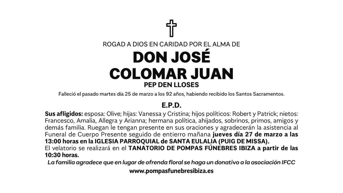 Esquela José Colomar Juan