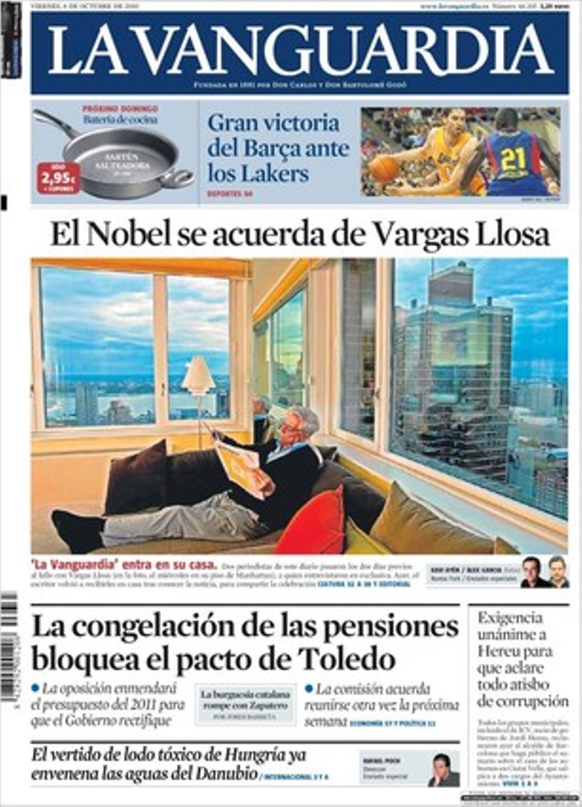 ’La Vanguardia’ conclou que, amb els pronunciaments del Cercle d’Economia i de la Cambra de Comerç, la burgesia catalana trenca amb Zapatero. També destaca que gairebé cinc milions d’espanyols són diabètics i el 4% d’ells no ho sap, que la mòmia del general Prim s’exposa a Reus i que la Generalitat endarrereix 24 dies el pagament a les farmàcies.