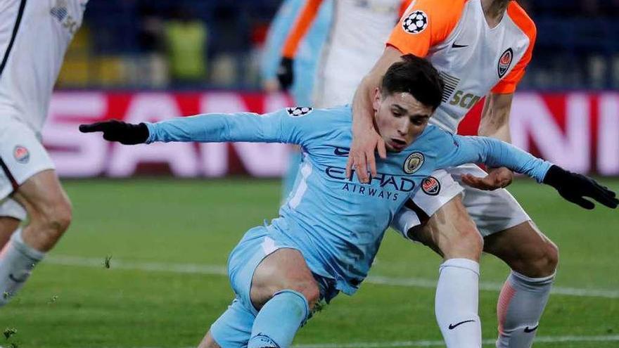 Brahim Díaz, en un partido con el Manchester City ante el Shakhtar Donetsks. // Andrew Couldridge