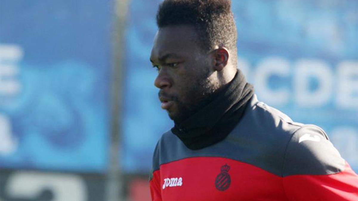 Caicedo, en un entrenamiento con el Espanyol