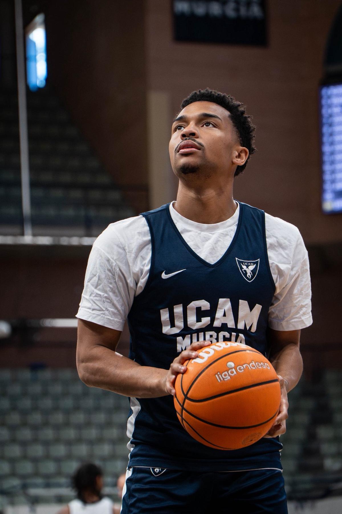 Jaylen Hands, ayer en su primer entrenamiento con el UCAM Murcia