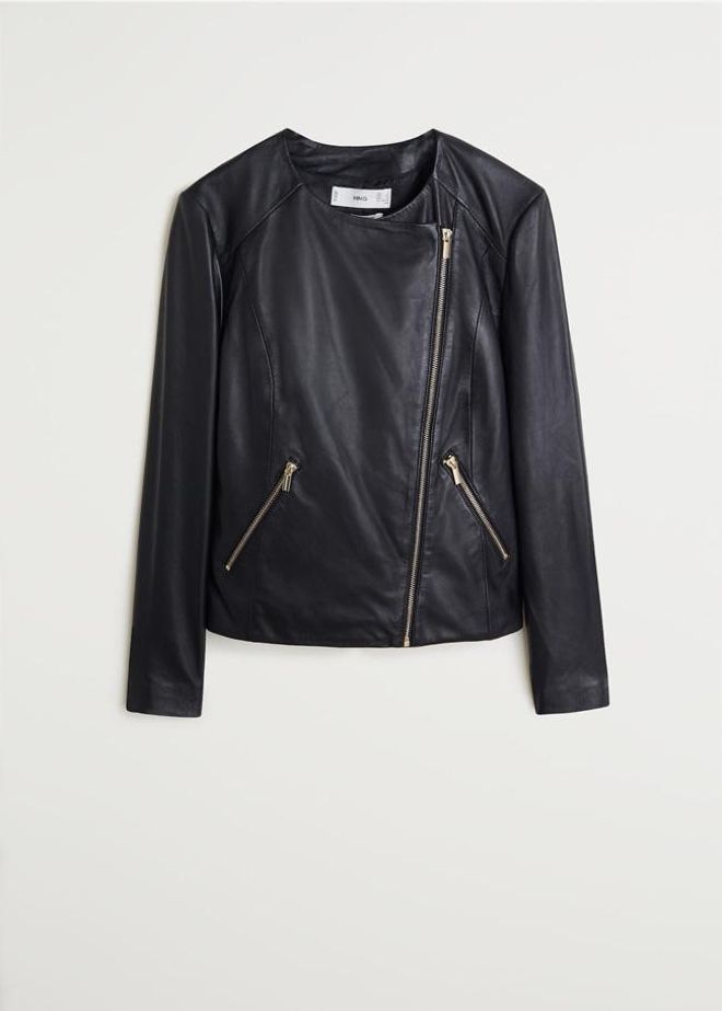 Cazadora 'biker' de piel, de Mango