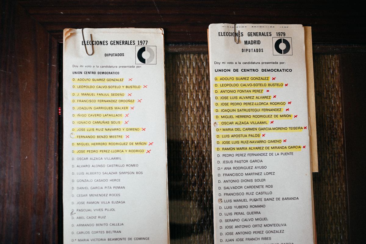 Papeletas de UCD de las elecciones generales de 1977 y 1979.