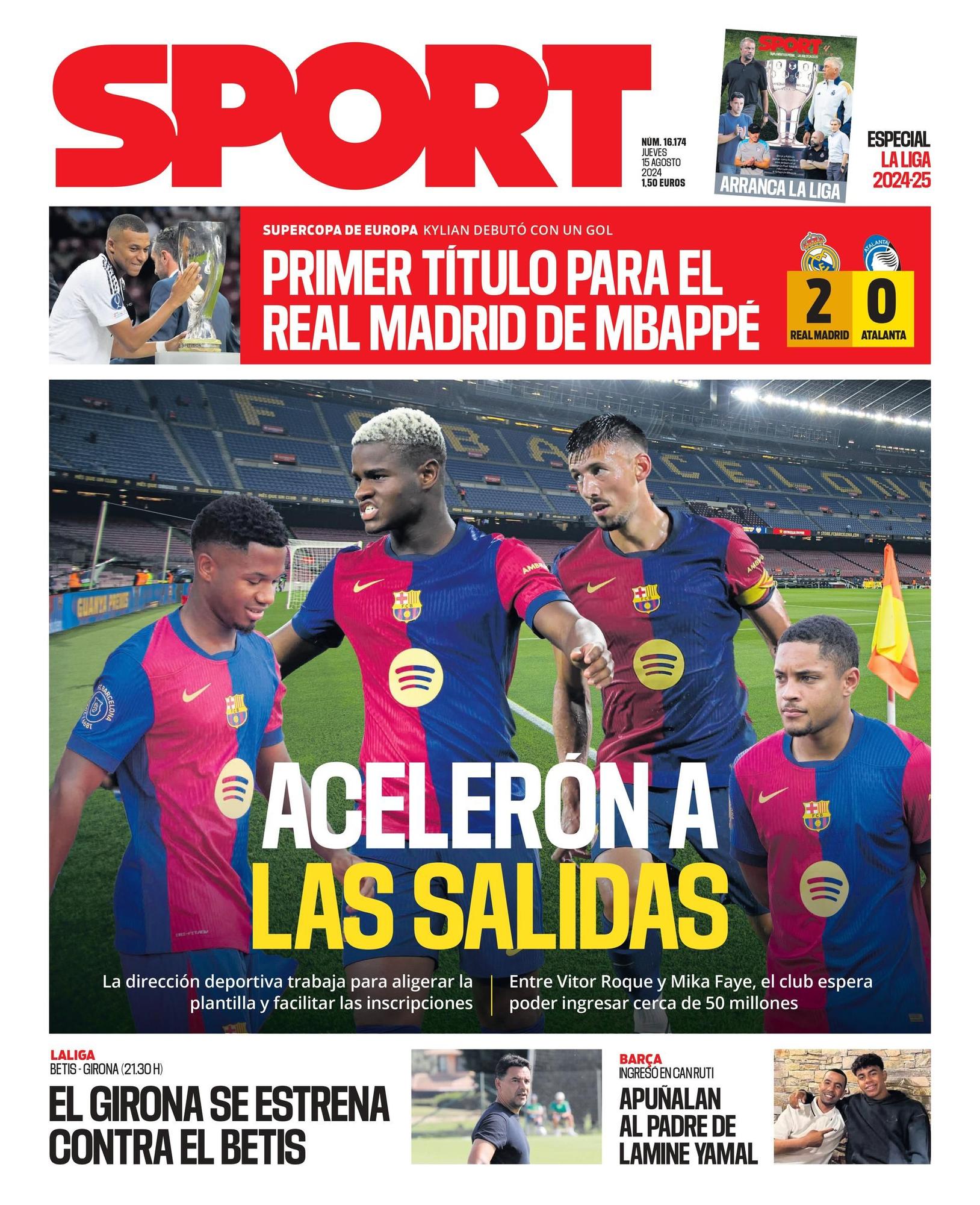 La portada SPORT de hoy, 15 de agosto de 2024