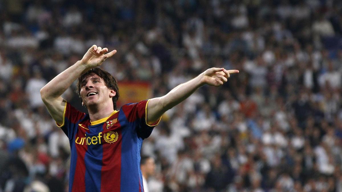 Messi celebra un gol contra el Mdrid en el Bernabéu.