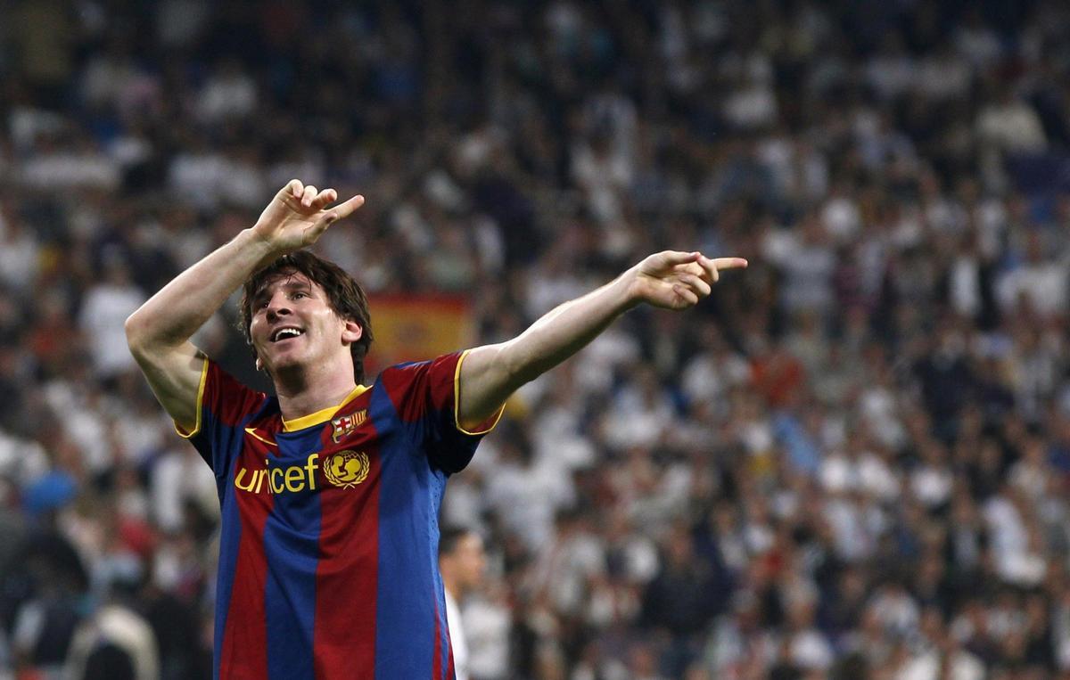 Messi celebra un gol contra el Mdrid en el Bernabéu.