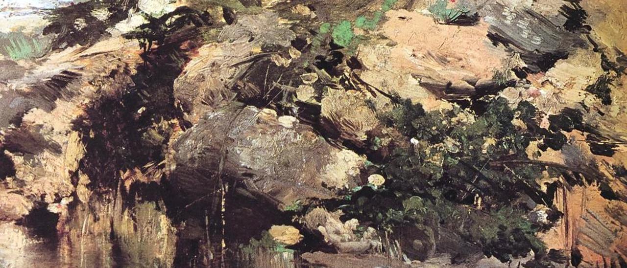 Imagen del cuadro «Paisaje de Algar de Valencia» de 1882, pintado en el río.