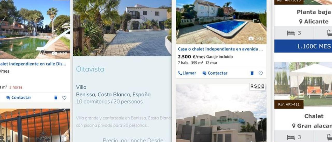 Anuncios de alquiler de chalets en la Costa Blanca en la semana del 14 de marzo de 2022.