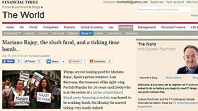 Artículo del 'Financial Times' sobre la declaración de Bárcenas y Rajoy.