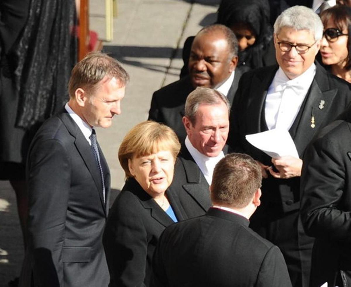 La cancellera alemanya, Angela Merkel, a l’arribar a la cerimònia.