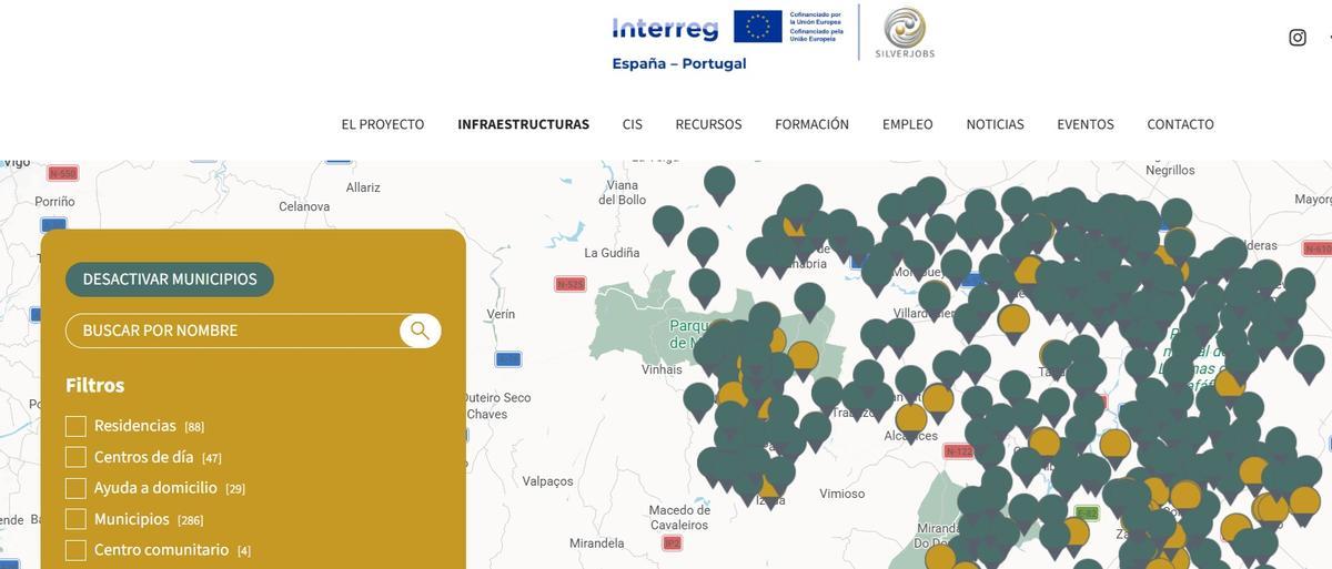 Mapa interactivo recursos municipales creado en el marco del proyecto Silver Jobs