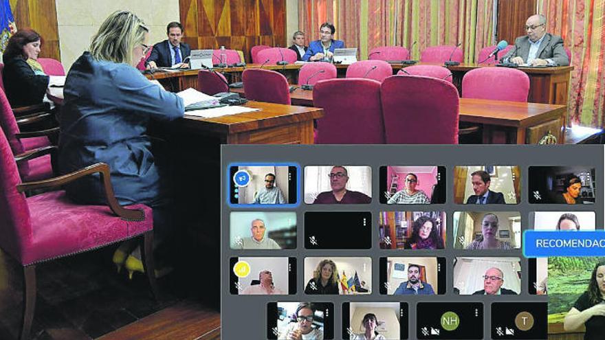 Imagen del primer pleno telemático que se celebra en la historia del Cabildo palmero.