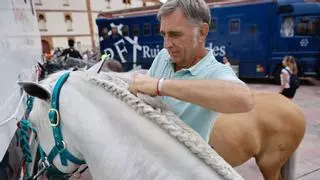 Mimos, trenzas y lazos lacados: expectación en El Bibio por los preparativos de los caballos de rejoneo